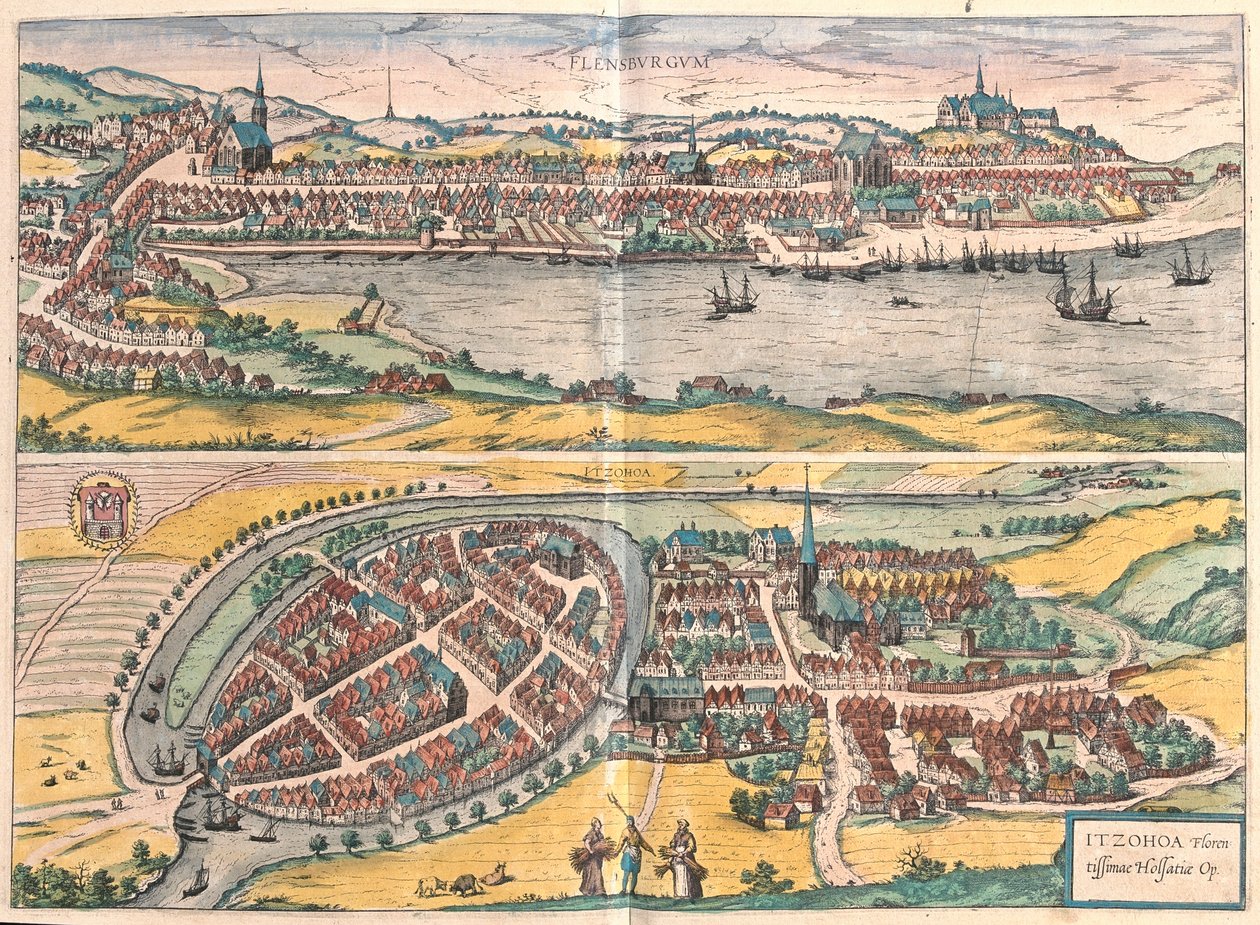 Flensburg - Itzehoe, Allemagne - dans "Civitates Orbis Terrarum" de Georg Braun, Cologne 1617 - Georg Braun