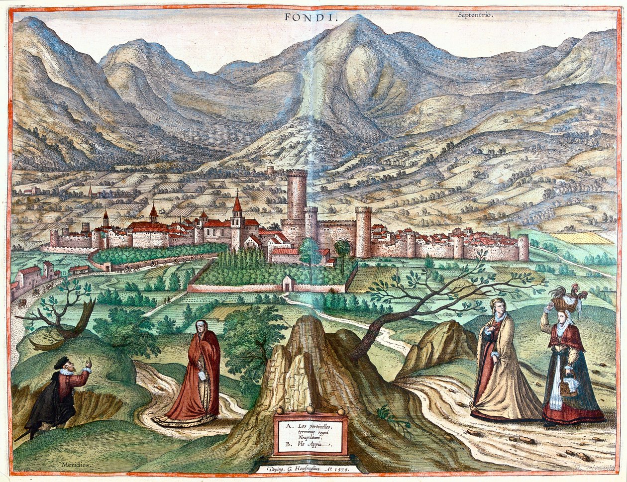 Fondi (pays romain), Italie - dans "Civitates Orbis Terrarum" de Georg Braun, Cologne 1617 - Georg Braun