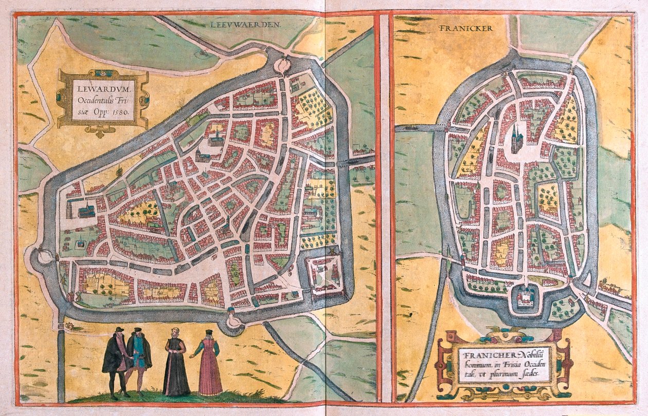 Leeuwarden (frison occidental), Franeker, Pays-Bas - dans "Civitates Orbis Terrarum" de Georg Braun, Cologne 1617 - Georg Braun