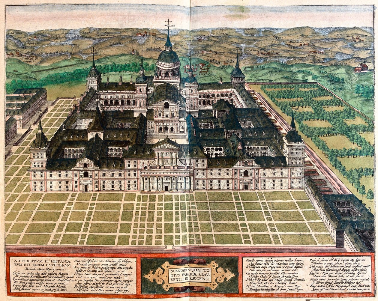 Monastère (palais du roi Philippe II), Espagne - dans "Civitates Orbis Terrarum" de Georg Braun, Cologne 1617 - Georg Braun