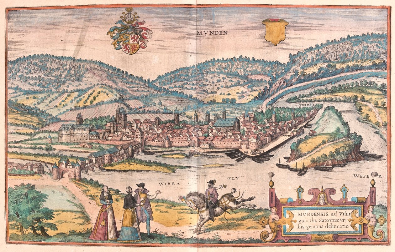 Munden, Hanoversch, Allemagne - dans "Civitates Orbis Terrarum" de Georg Braun, Cologne 1617 - Georg Braun