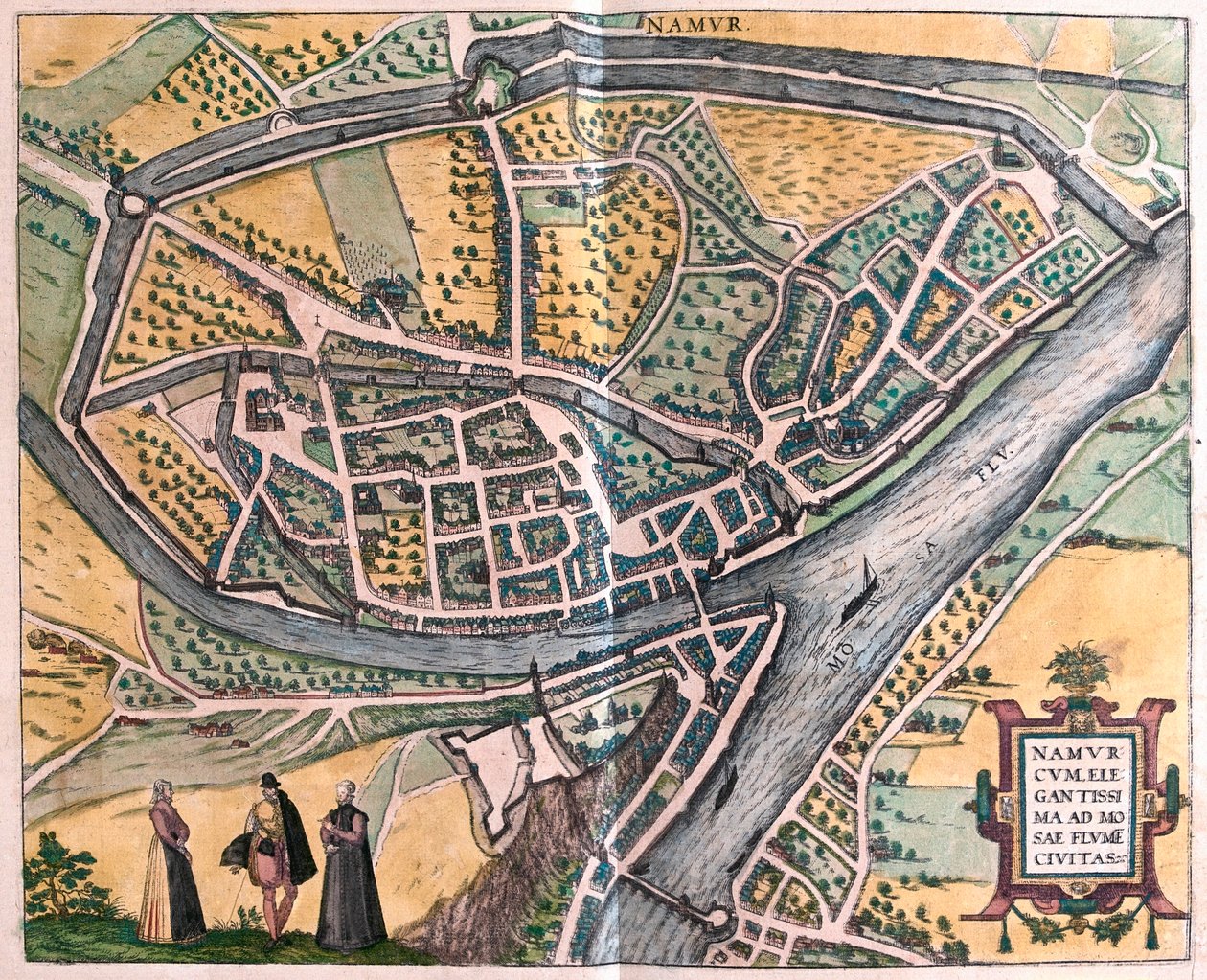 Namur et la Mosa, Belgique - dans "Civitates Orbis Terrarum" de Georg Braun, Cologne 1617 - Georg Braun