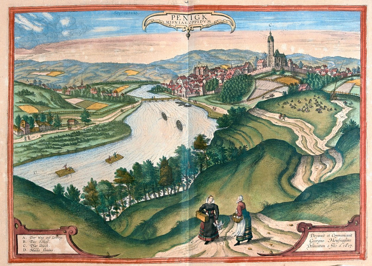 Penig, Allemagne - dans "Civitates Orbis Terrarum" de Georg Braun, Cologne 1617 - Georg Braun