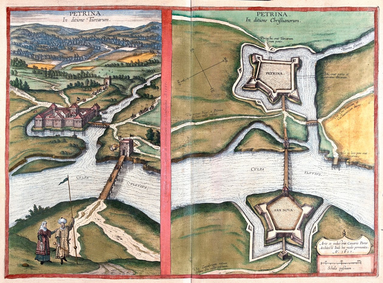 Petrinja, Croatie - dans "Civitates Orbis Terrarum" de Georg Braun, Cologne 1617 - Georg Braun