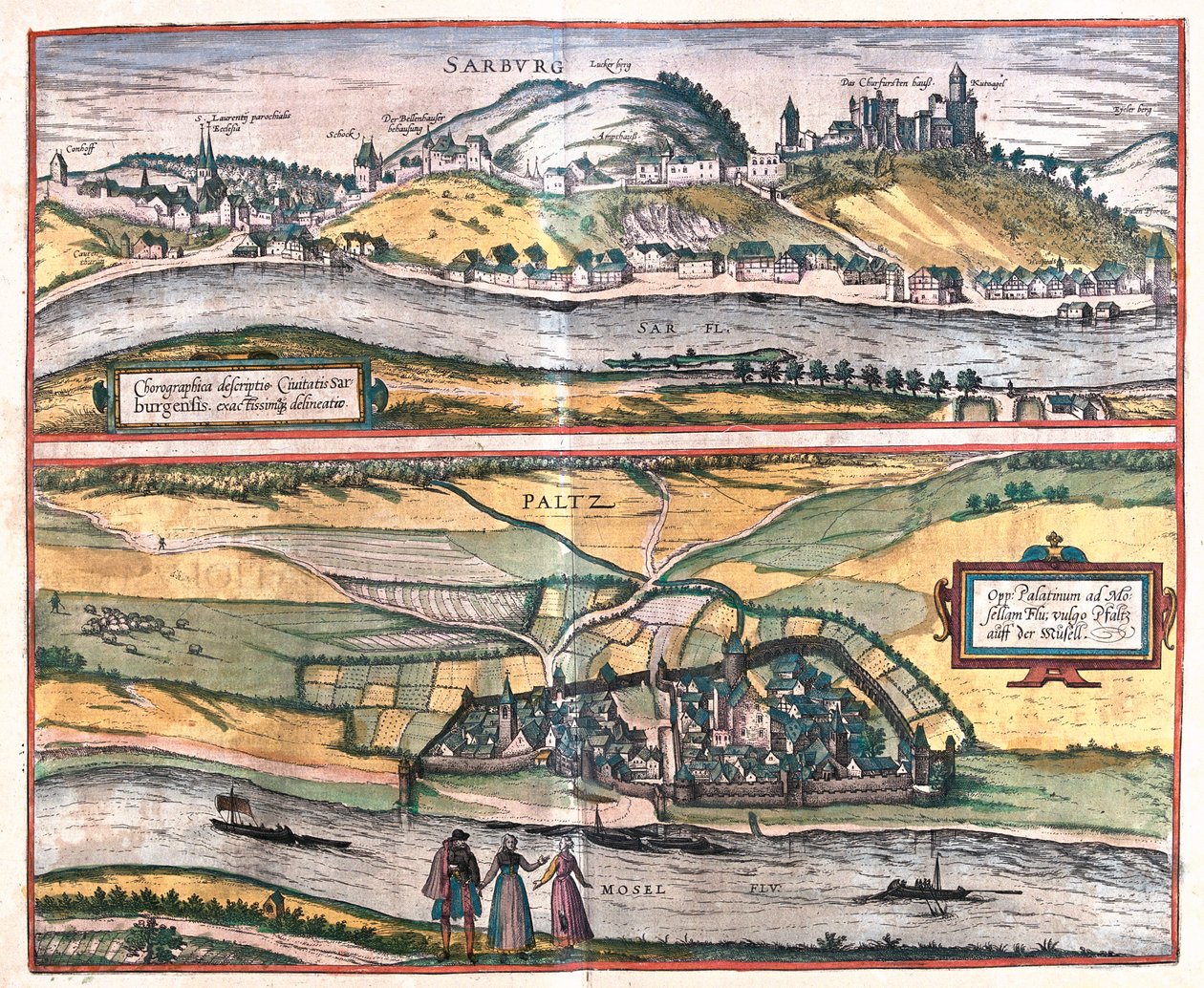 Saarburg, Pfalzel, Allemagne - dans "Civitates Orbis Terrarum" de Georg Braun, Cologne 1617 - Georg Braun