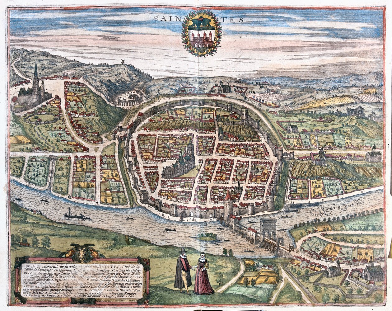 Saintes, France - dans "Civitates Orbis Terrarum" de Georg Braun, Cologne 1617 - Georg Braun