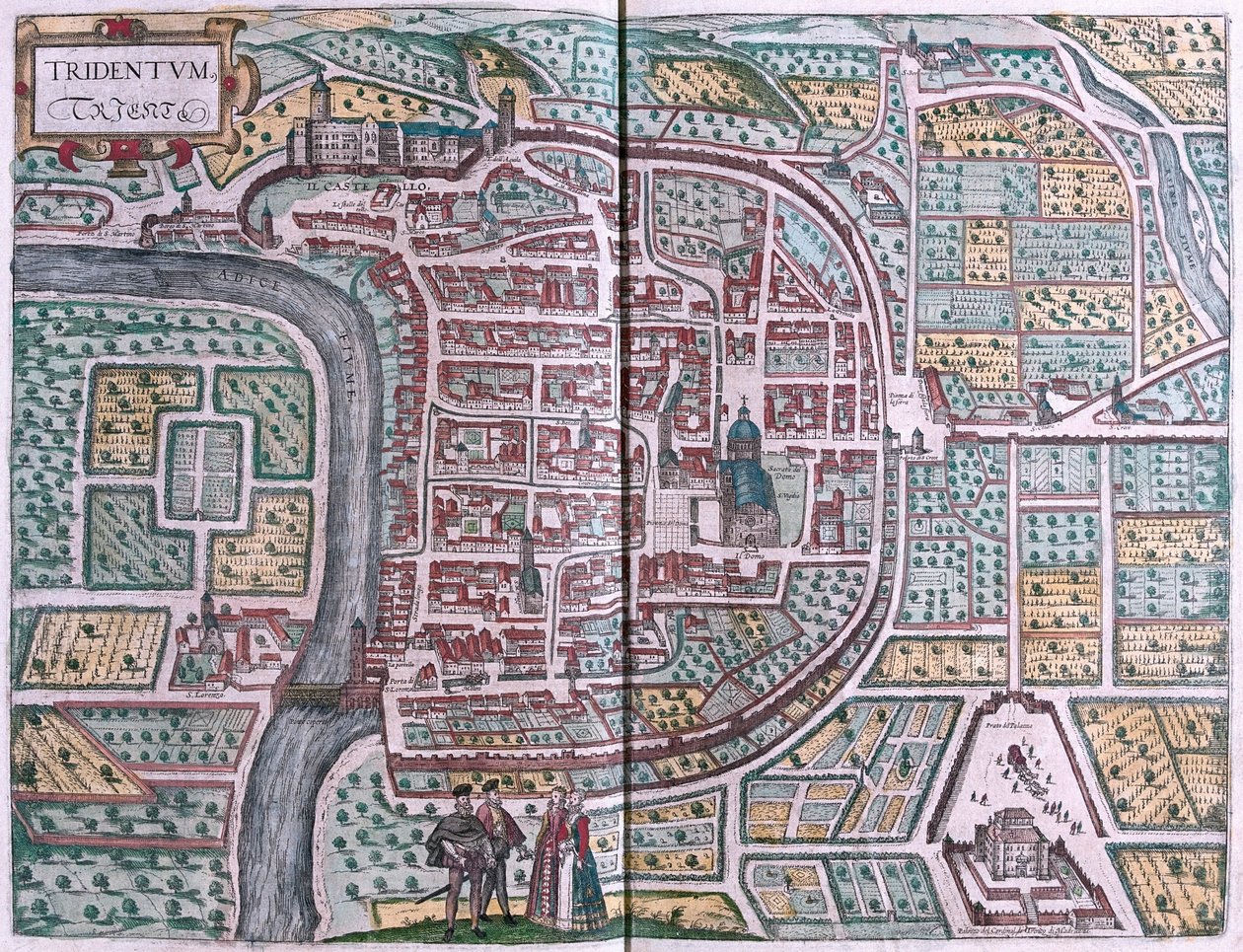 Trente, Italie - dans "Civitates Orbis Terrarum" de Georg Braun, Cologne 1617 - Georg Braun