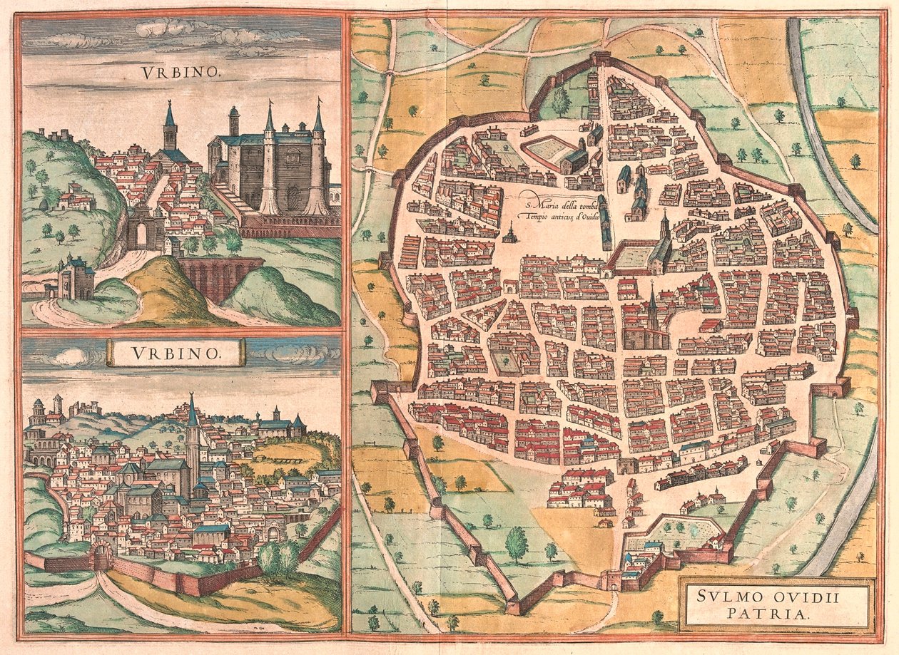 Urbino - Sulmona, Italie - dans "Civitates Orbis Terrarum" de Georg Braun, Cologne 1617 - Georg Braun