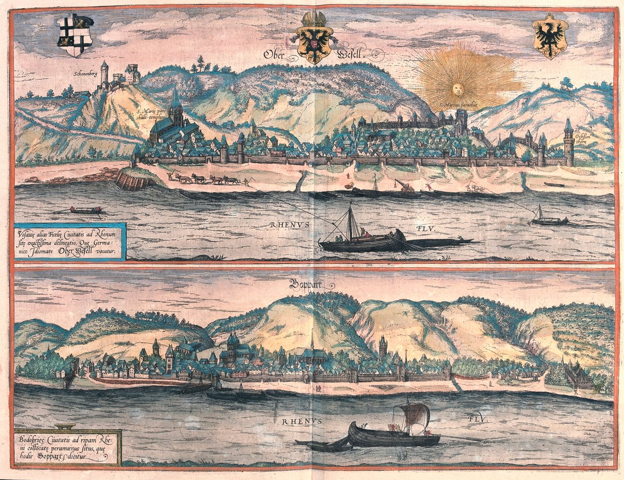 Vosavia (Ficelia) Oberwesel - Boppard, Allemagne - dans "Civitates Orbis Terrarum" de Georg Braun, Cologne 1617 - Georg Braun