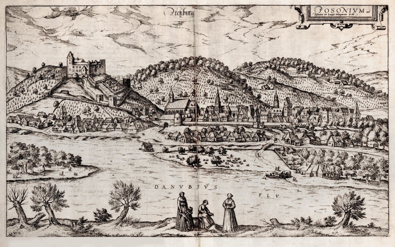 Pressburg Bratislava. De: Civitates orbis terrarium, 1588 - Georg Braun und Franz Hogenberg