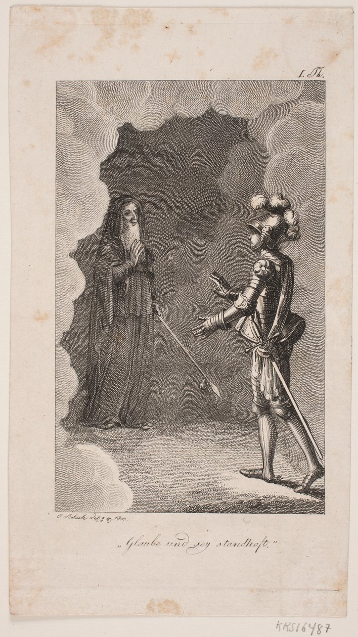 "Crois et sois ferme". Homme en armure et un vieil homme en manteau - Georg Christian Schule