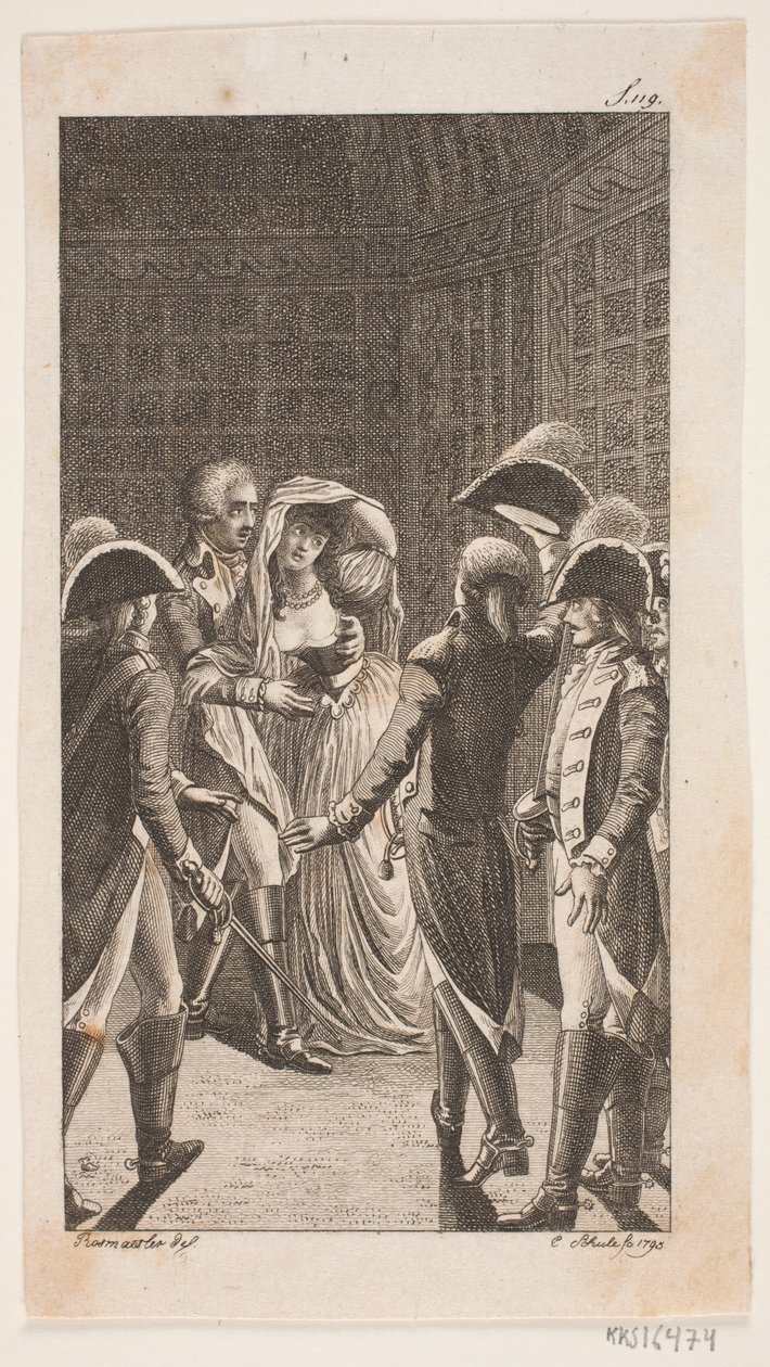 Illustration avec cinq militaires et une dame - Georg Christian Schule