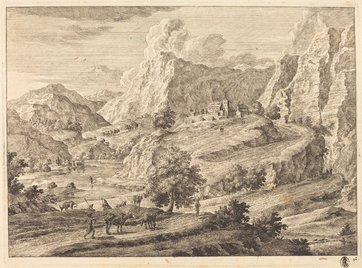 Paysage montagneux avec figures et monastère - Georg Eisenmann