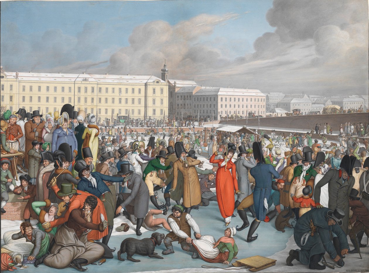 Patinage sur glace dans le port gelé du canal de Wiener Neustadt, 1805 - Georg Emanuel Opiz