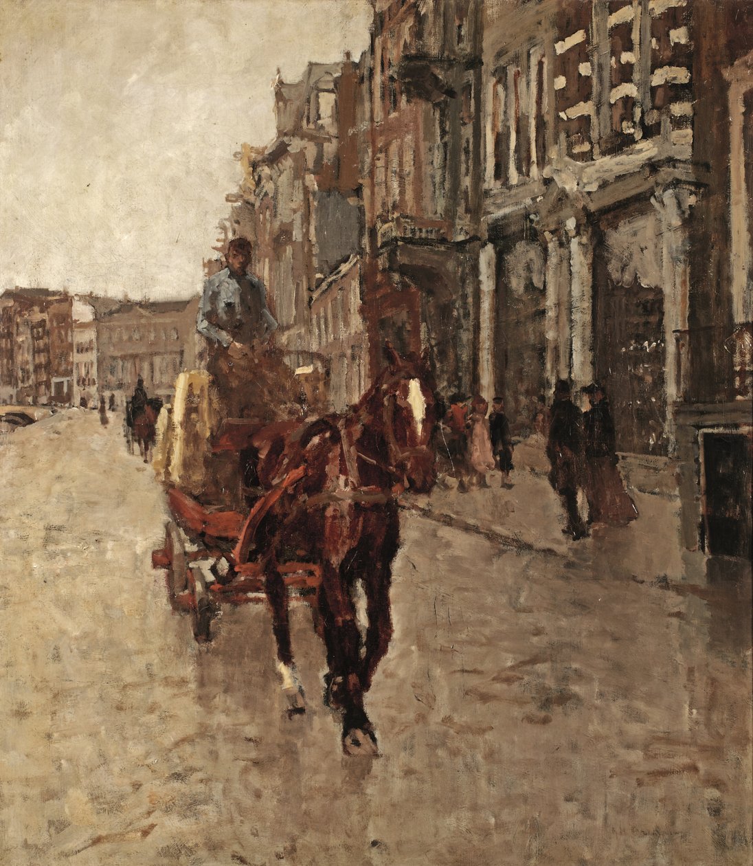 Rokin Westzijde : une charrette tirée par des chevaux sur le Rokin, Amsterdam - Georg Hendrik Breitner