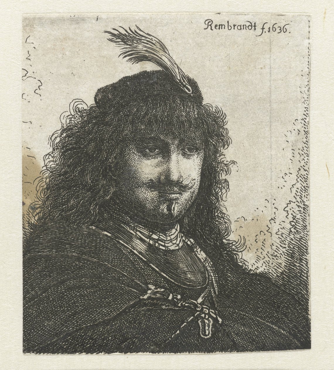 Autoportrait (?) avec chapeau à plumes et sabre abaissé - Georg Leopold Hertel