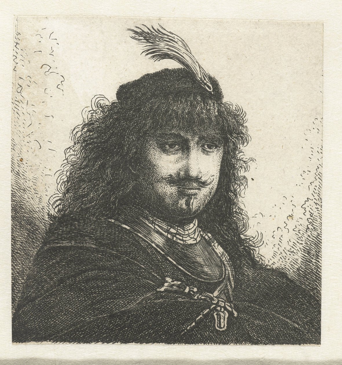 Autoportrait (?) avec chapeau à plumes et sabre abaissé - Georg Leopold Hertel