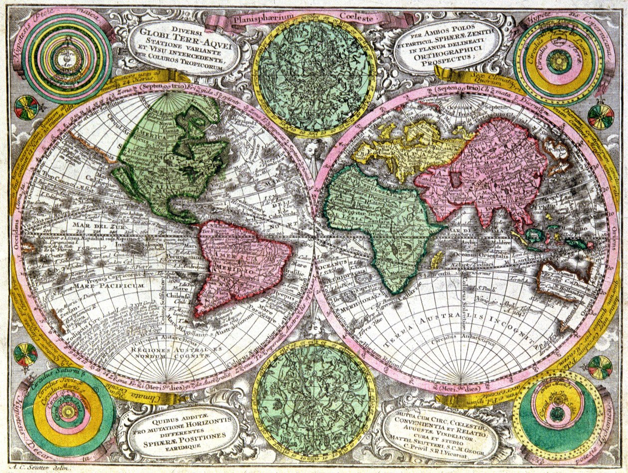 Carte du monde et planisphère céleste - Georg Matthäus Seutter