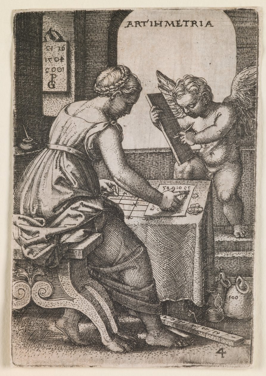 Arithmetria, de la série "Les arts libéraux", vers 1541 (gravure) - Georg Pencz