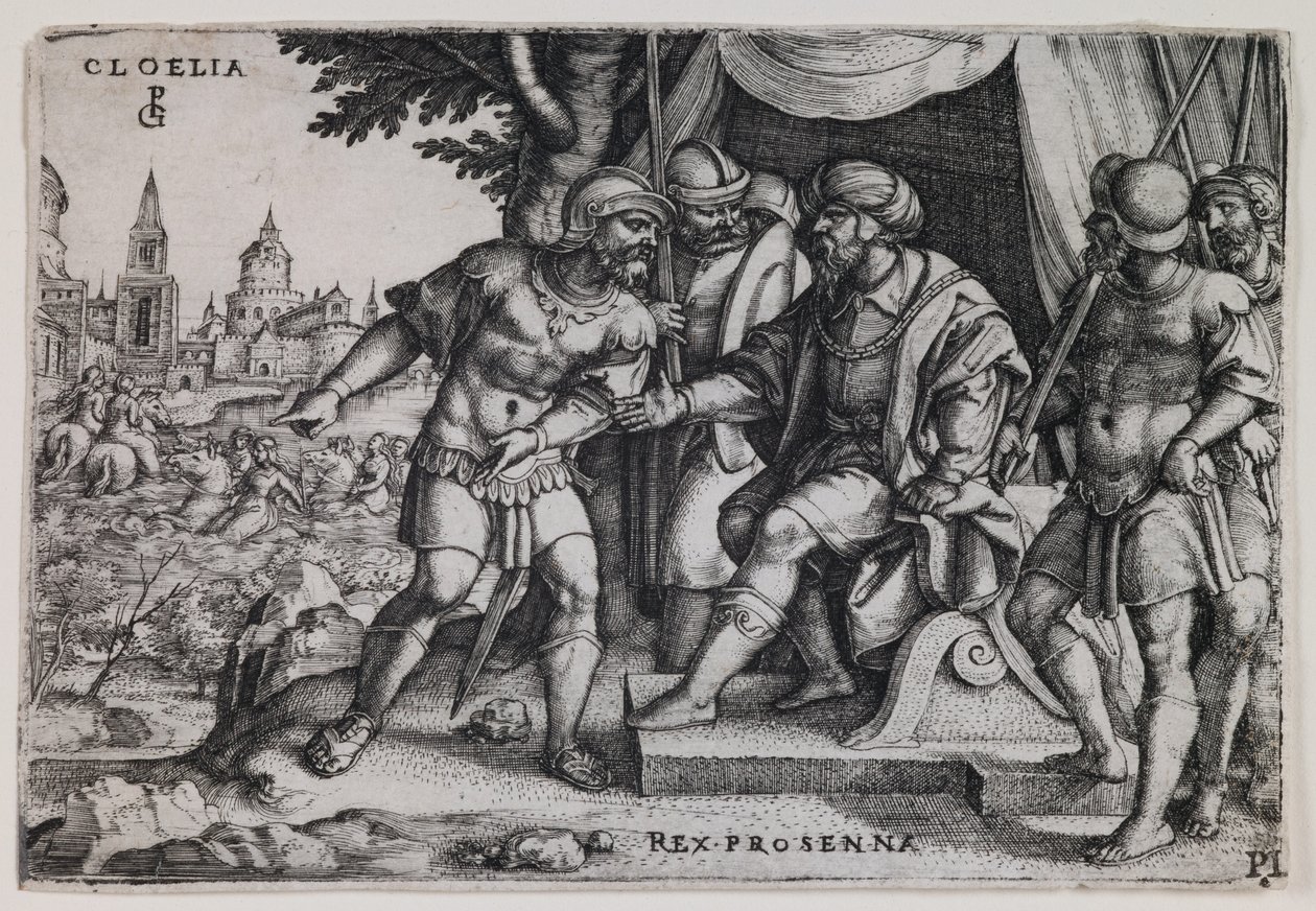 Cloelia et le roi étrusque Porsenna, vers 1536-37 (gravure) - Georg Pencz