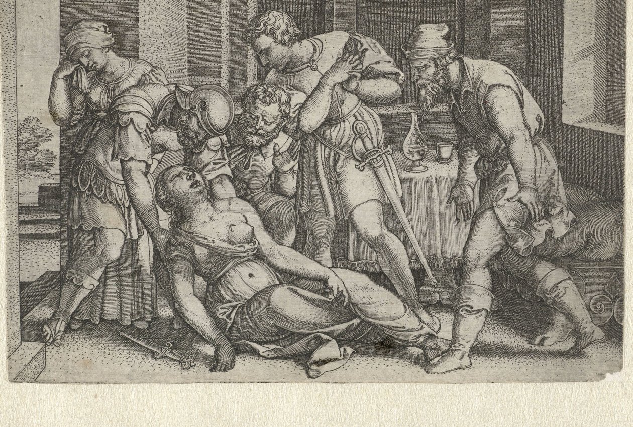 Collatinus et Brutus auprès de la mourante Lucrèce (Histoires de la première histoire romaine) - Georg Pencz