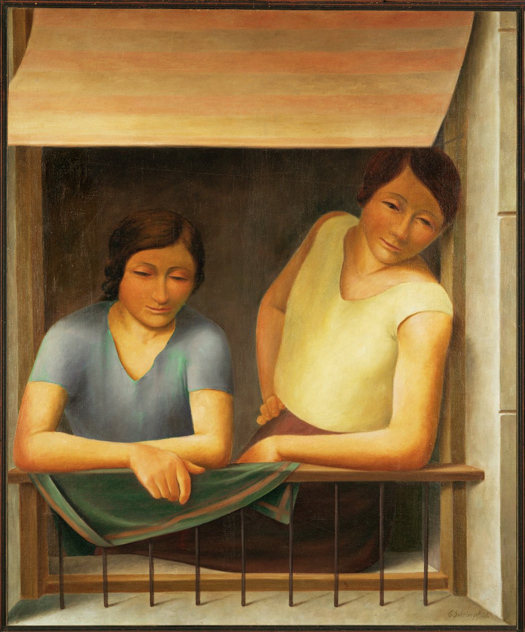 Deux filles à la fenêtre (huile sur toile) - Georg Schrimpf