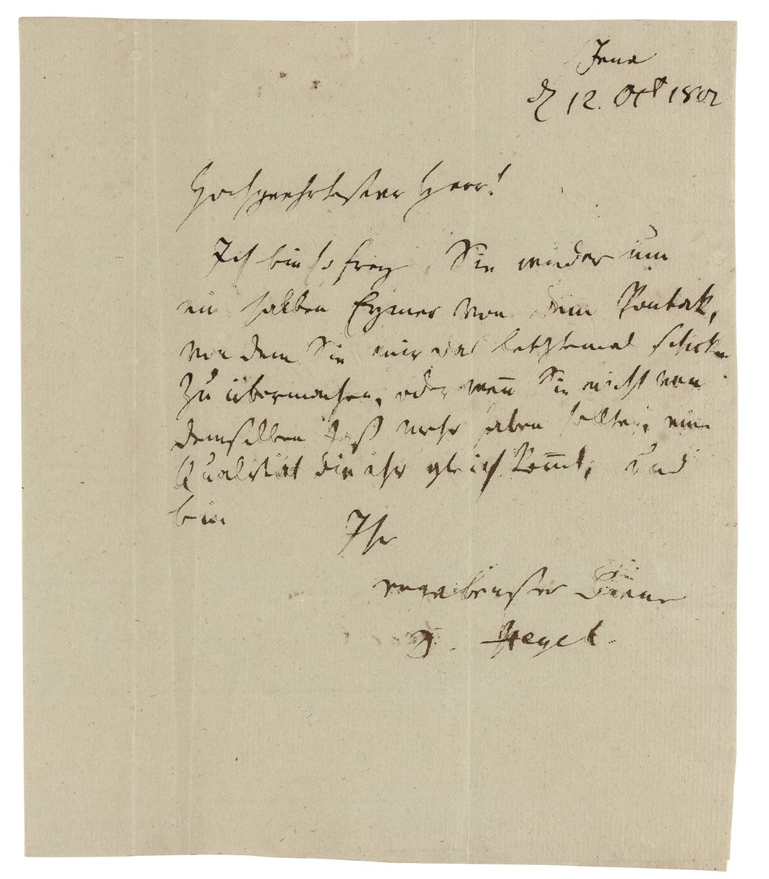 Lettre autographe à Gebruder Ramann (marchands de vin à Erfurt), Iéna - Georg Wilhelm Friedrich Hegel