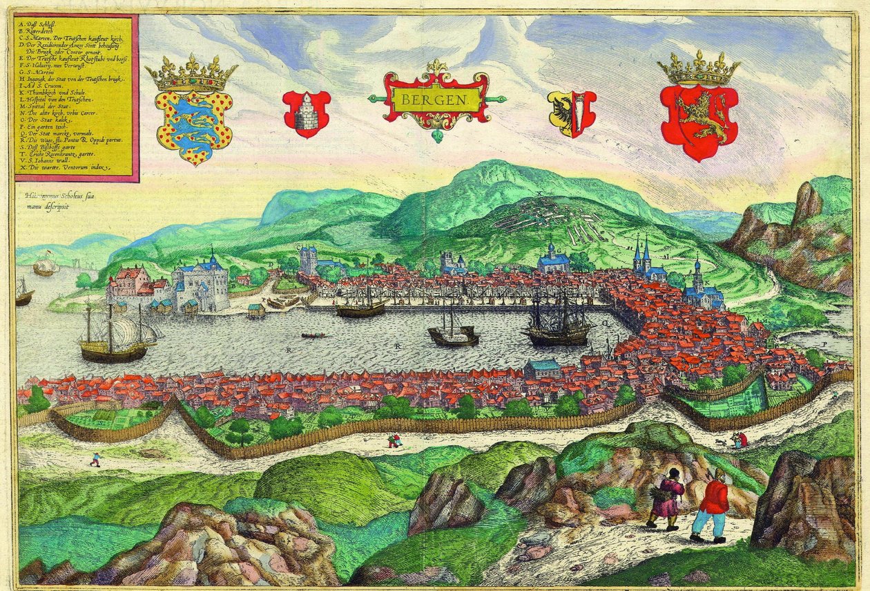 Bergen, Norvège - Georg and Hogenberg Franz (1535-90) Braun