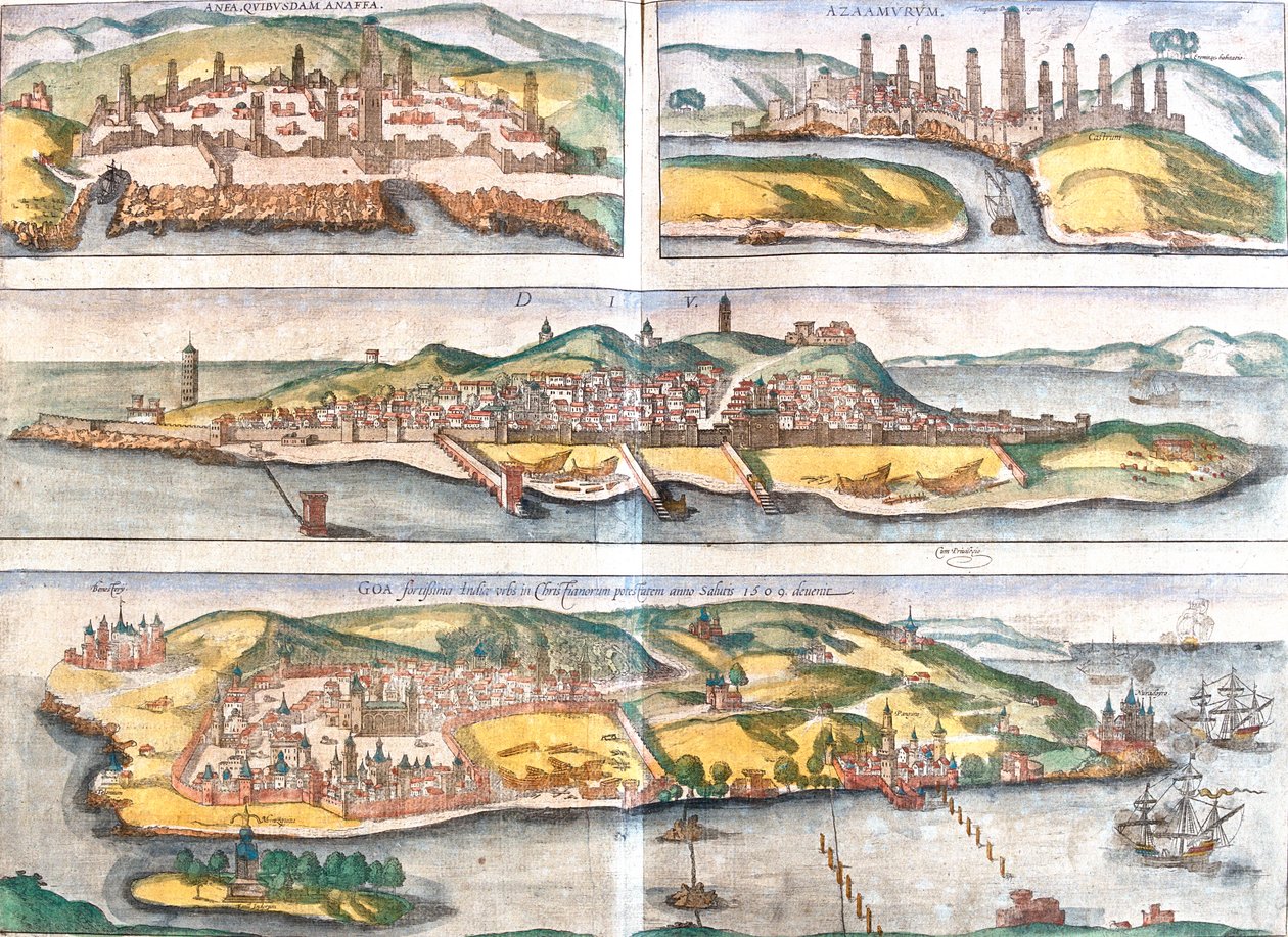 Casablanca, Azemmour, Diu, Goa, Maroc, Inde - Georg and Hogenberg Franz (1535 90) Braun