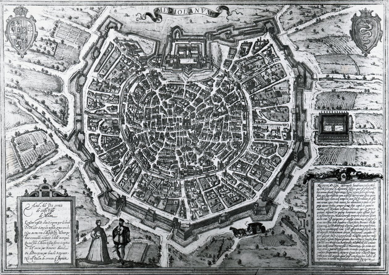 Plan de la ville de Milan en 1572 - Georg Braun and Hogenberg Franz