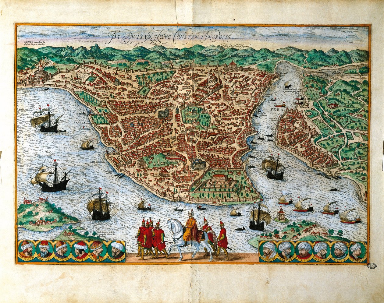 Italie, Milan, Vue perspective de la ville de Constantinople - Georg Braun and Hogenberg Franz