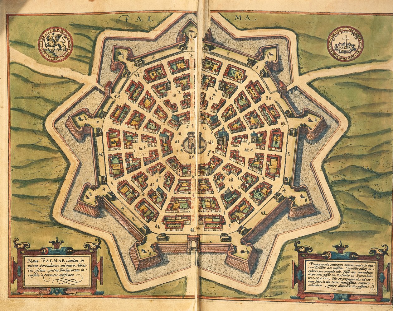 Italie, Palmanova, carte, gravure de Civitates Orbis Terrarum - Georg Braun and Hogenberg Franz