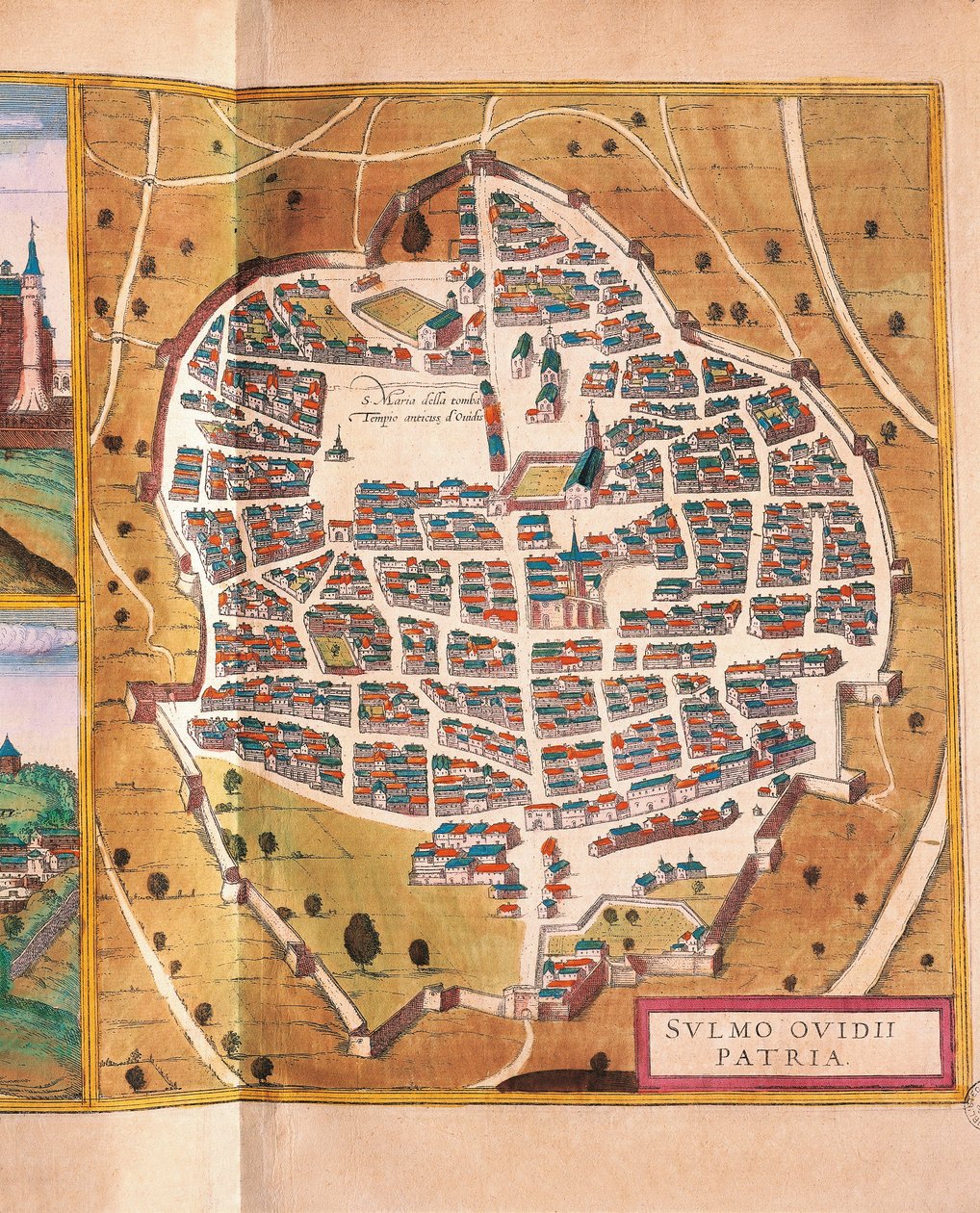 Italie, Sulmona, La ville de Sulmona de Civitates Orbis Terrarum - Georg Braun and Hogenberg Franz