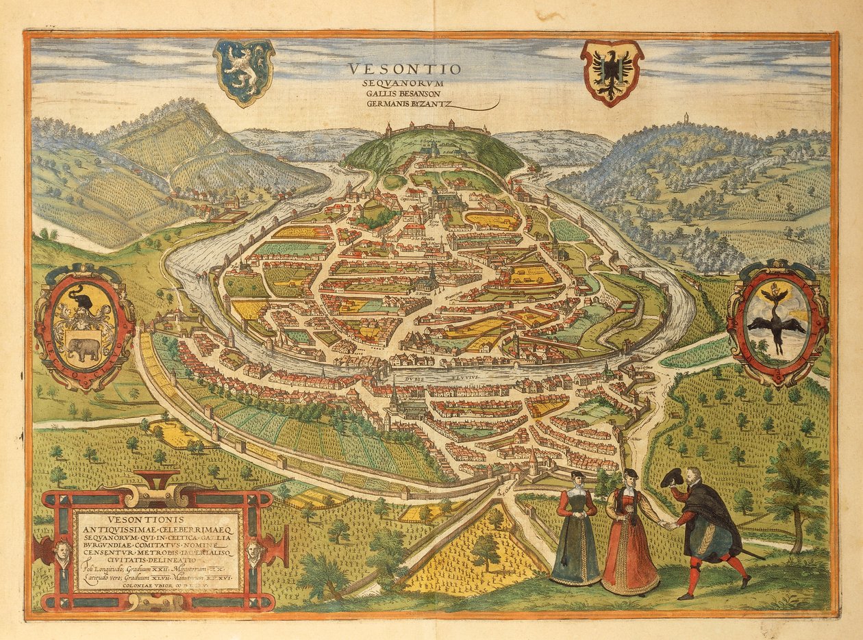 Carte de Besançon du Civitates Orbis Terrarum par Georg Braun - Georg Braun and Hogenberg Franz
