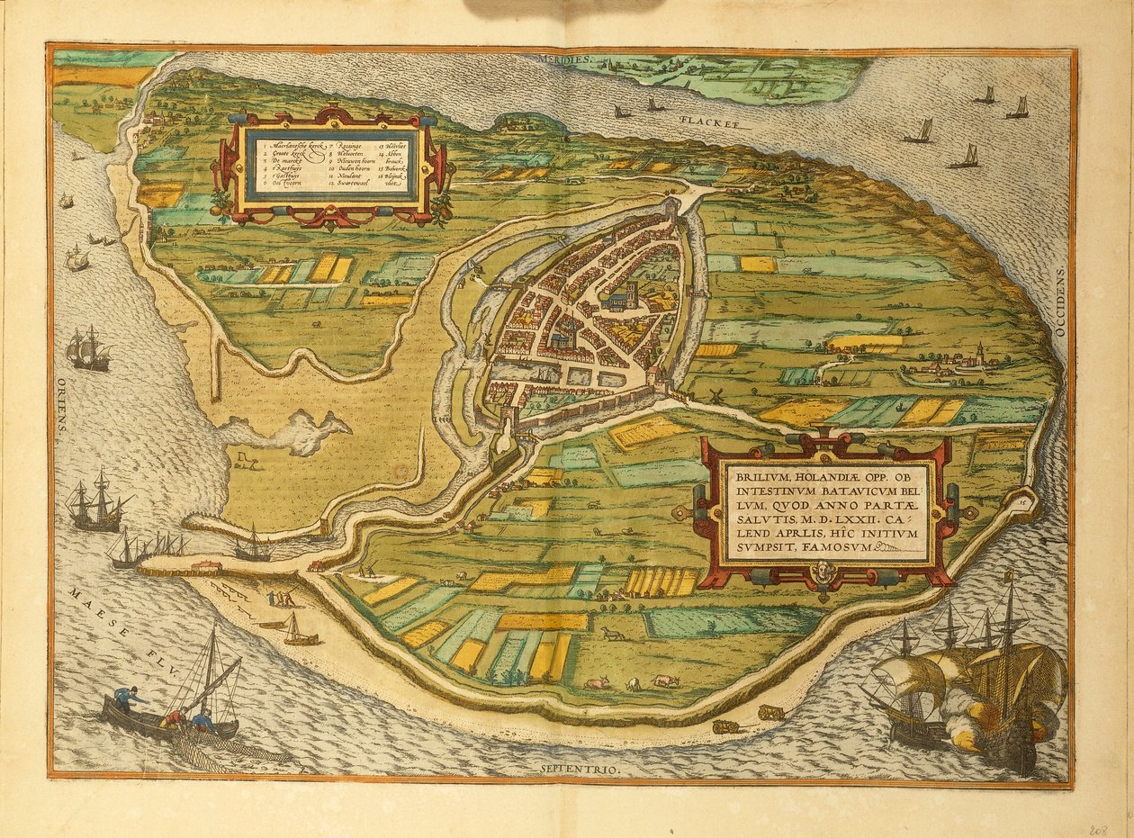Carte de Brielle du Civitates Orbis Terrarum par Georg Braun - Georg Braun and Hogenberg Franz