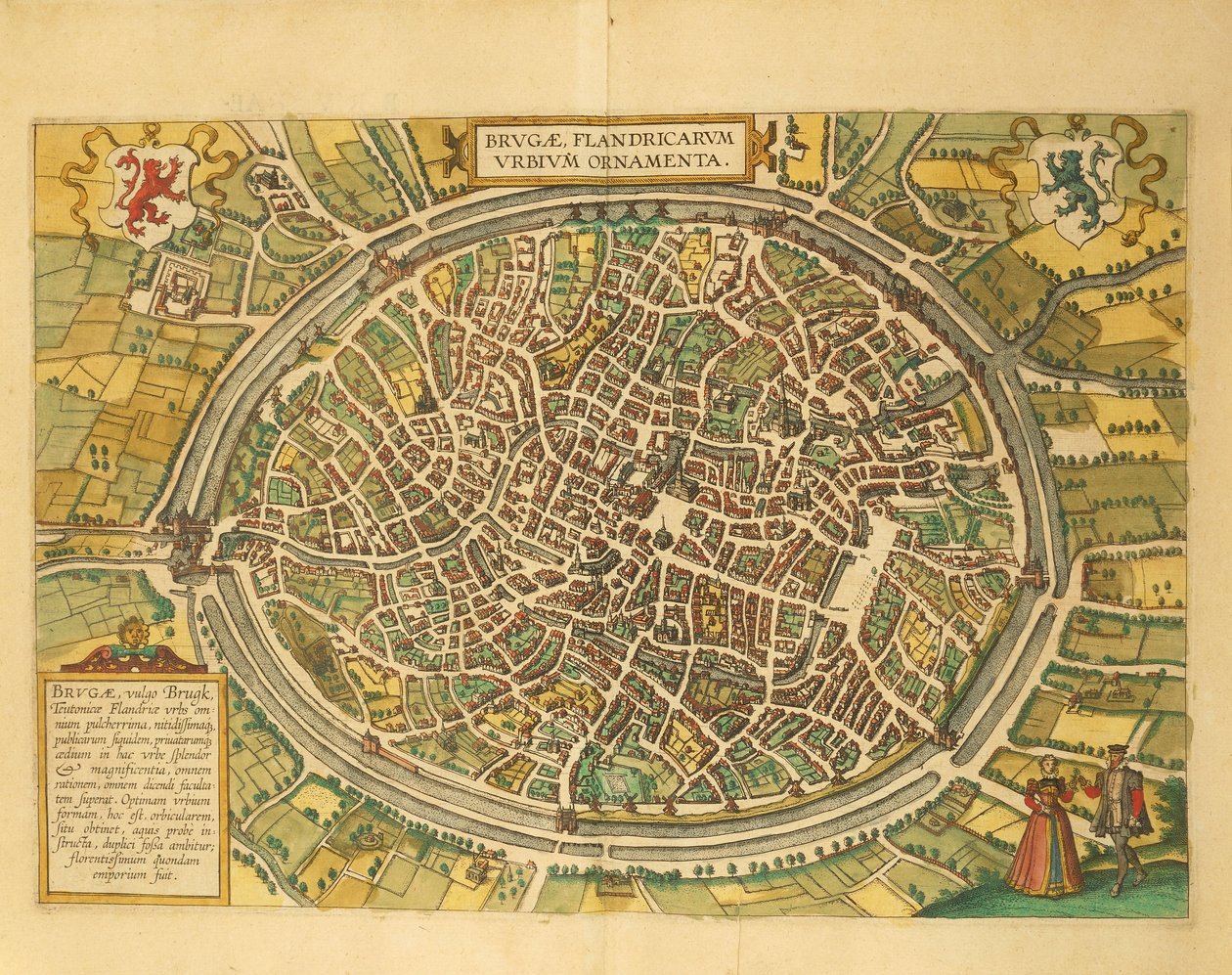 Carte de Bruges du Civitates Orbis Terrarum par Georg Braun - Georg Braun and Hogenberg Franz