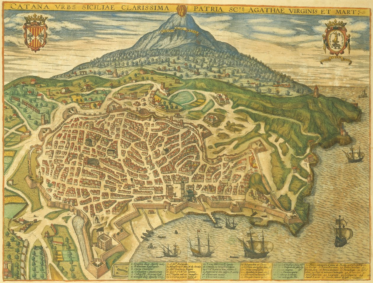 Carte de Catane de Civitates Orbis Terrarum par Georg Braun - Georg Braun and Hogenberg Franz
