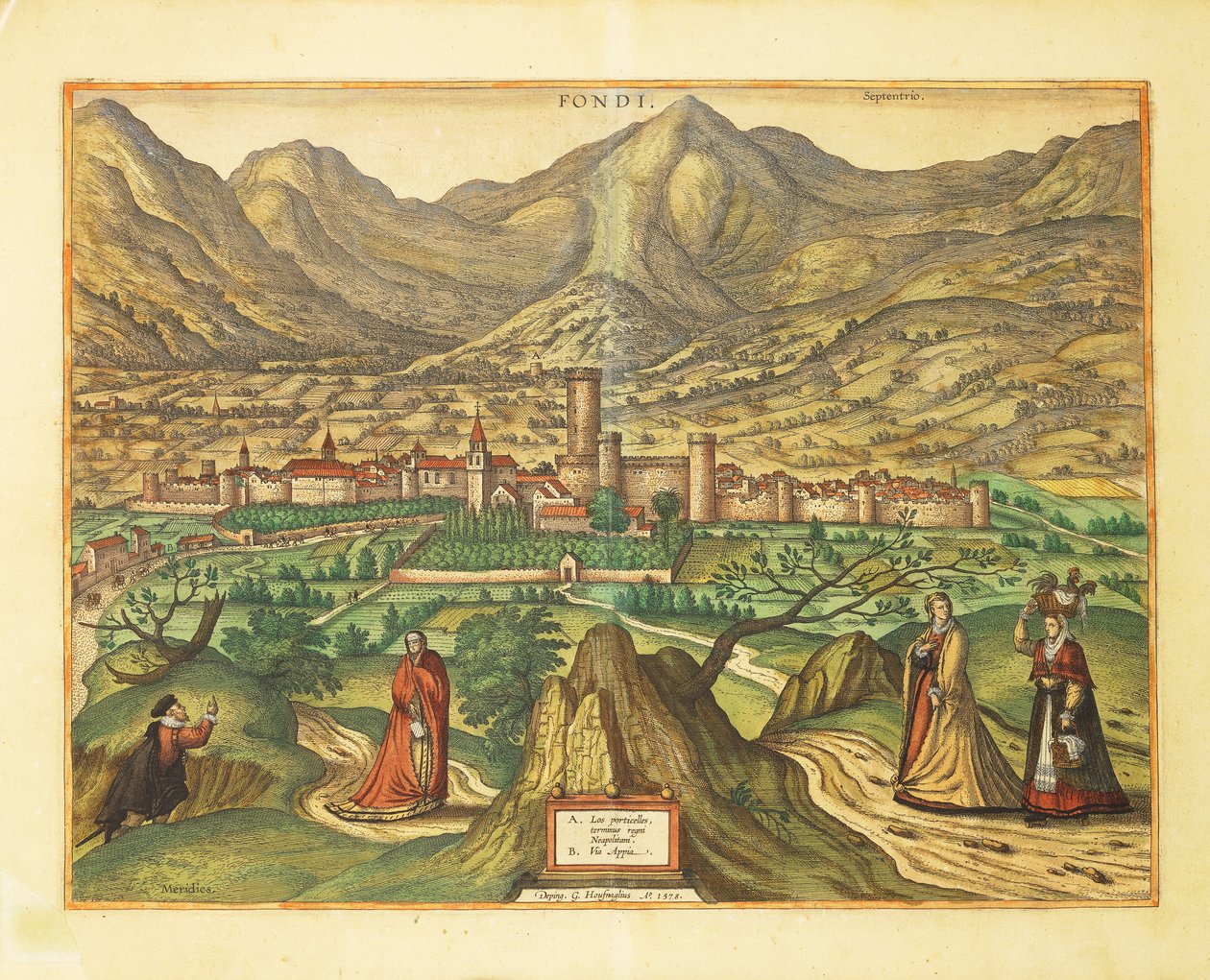 Carte de Fondi, région du Latium de Civitates Orbis Terrarum par Georg Braun - Georg Braun and Hogenberg Franz