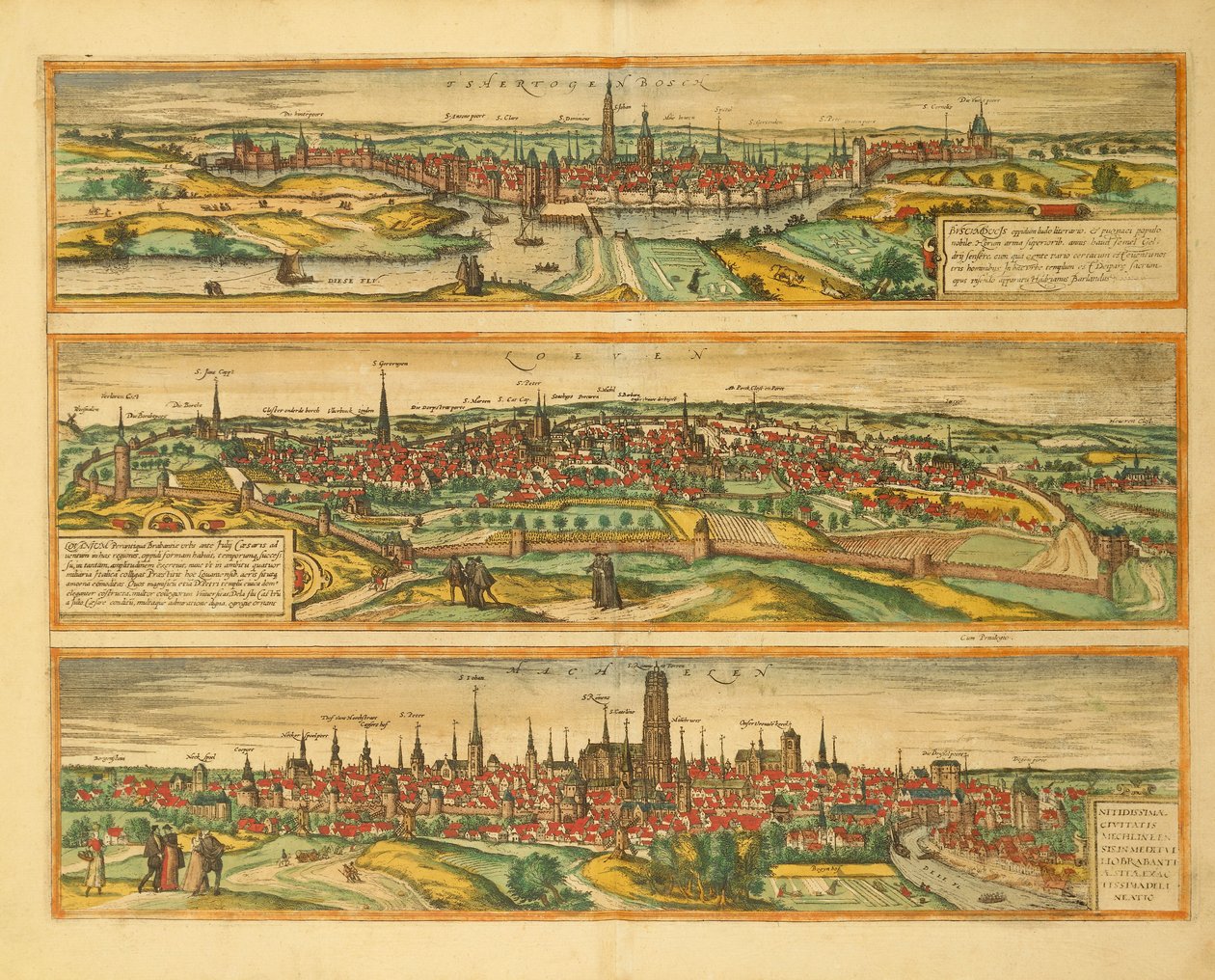Carte de Hertogenbosch, Louvain et Malines du Civitates Orbis Terrarum par Georg Braun - Georg Braun and Hogenberg Franz