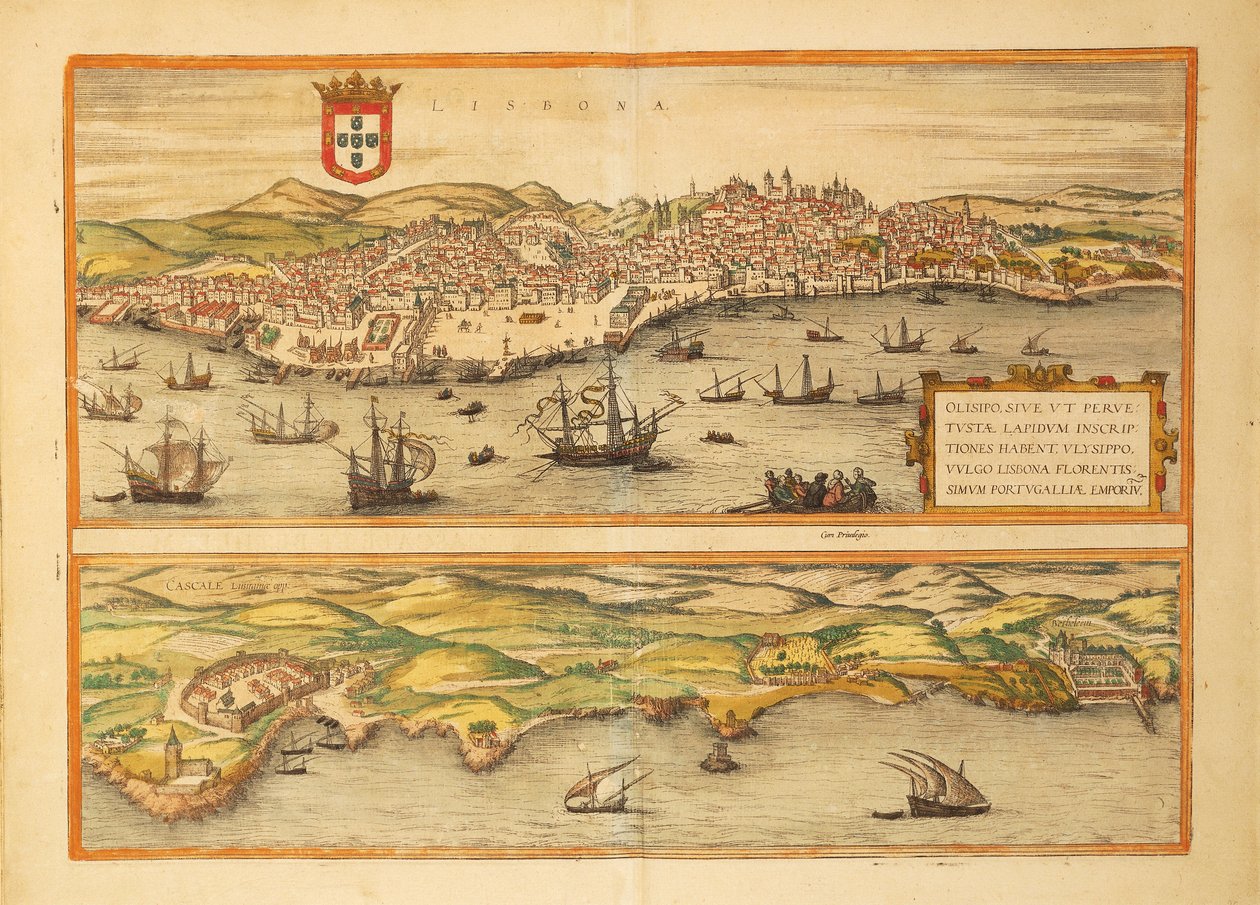 Carte de Lisbonne et Cascais de Civitates Orbis Terrarum par Georg Braun - Georg Braun and Hogenberg Franz