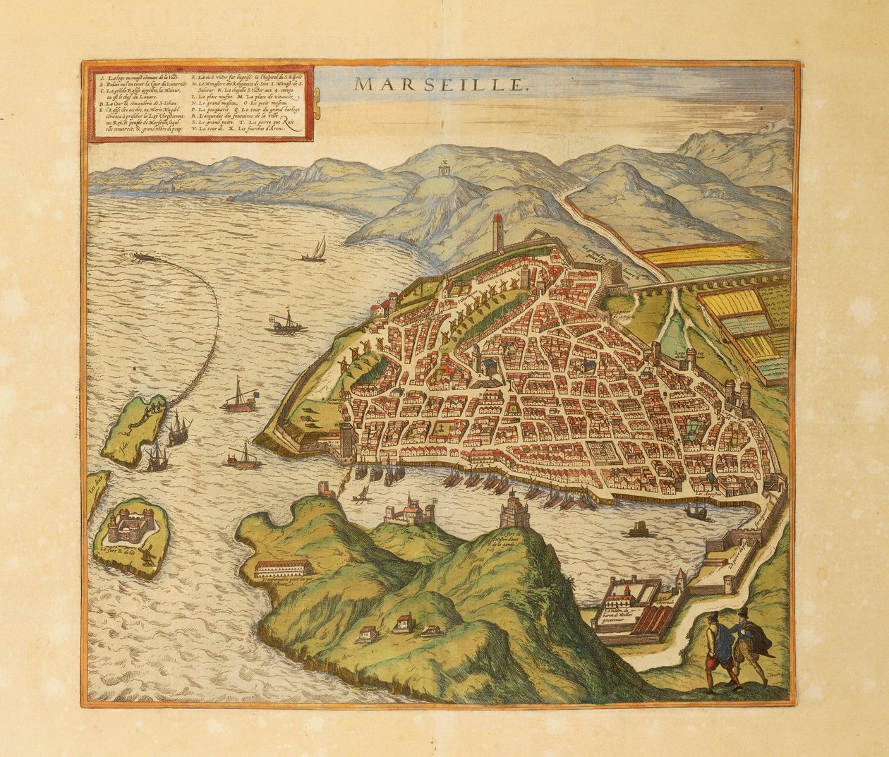 Carte de Marseille de Civitates Orbis Terrarum par Georg Braun - Georg Braun and Hogenberg Franz