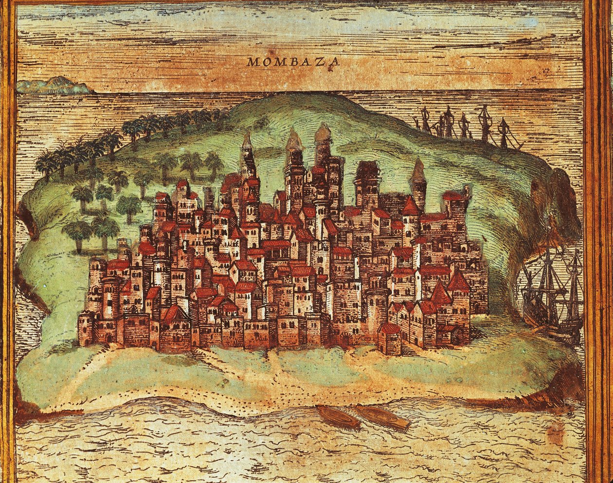 Carte de Mombasa, Kenya, de Civitates Orbis Terrarum par Georg Braun et Franz Hogenberg, gravure - Georg Braun and Hogenberg Franz