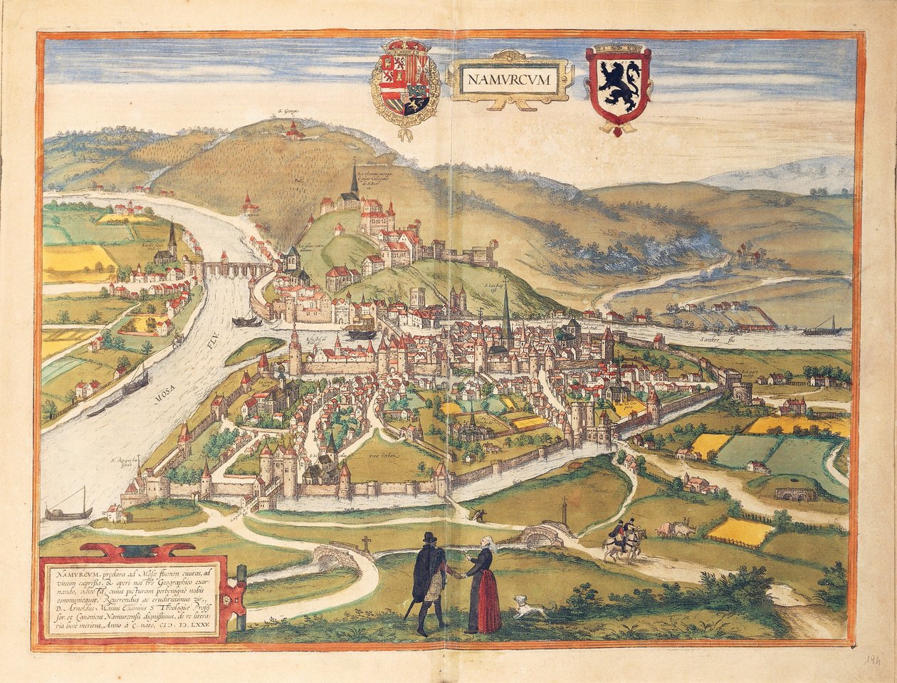 Carte de Namur du Civitates Orbis Terrarum par Georg Braun - Georg Braun and Hogenberg Franz