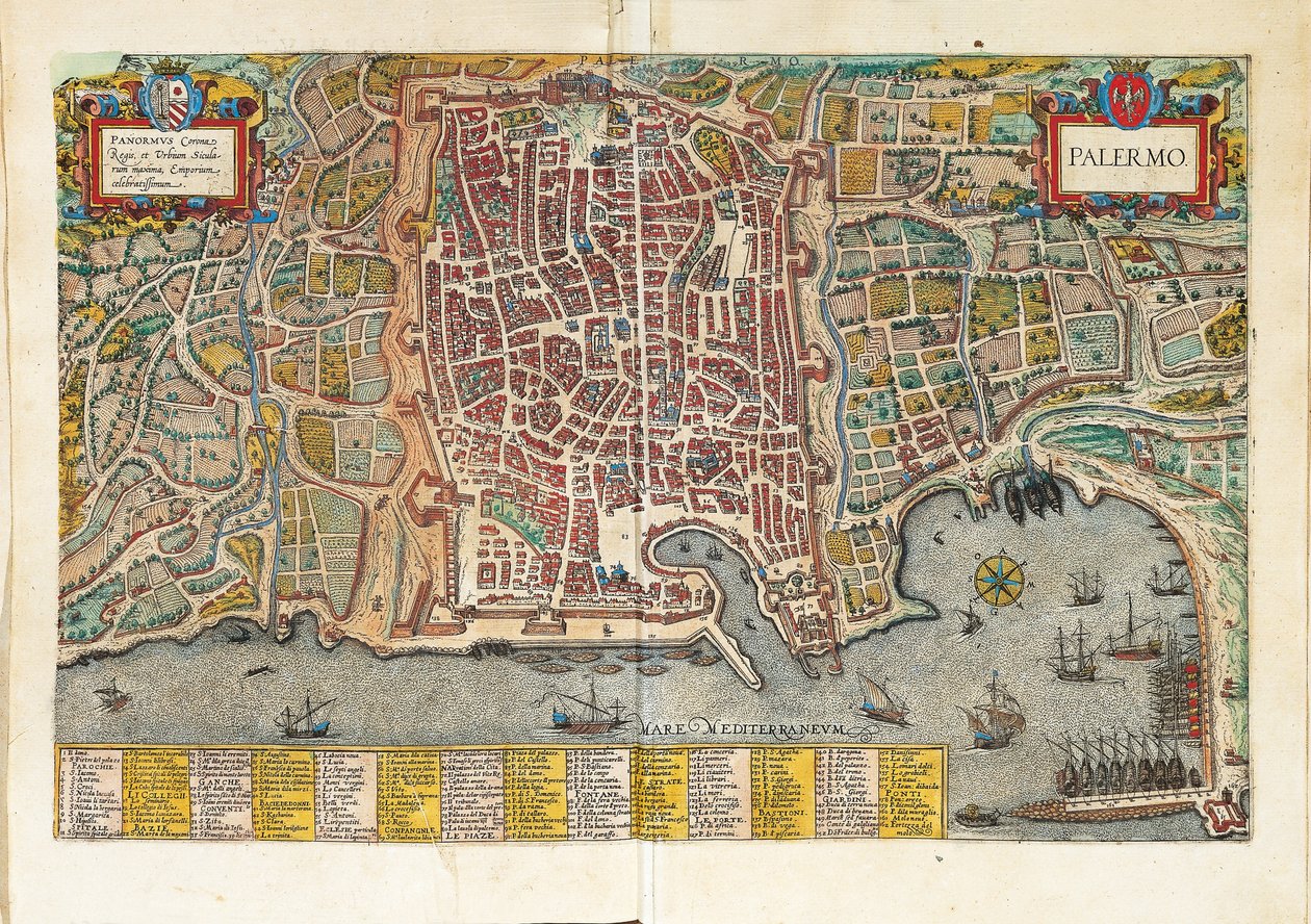 Carte de Palerme du Civitates Orbis Terrarum par Georg Braun - Georg Braun and Hogenberg Franz