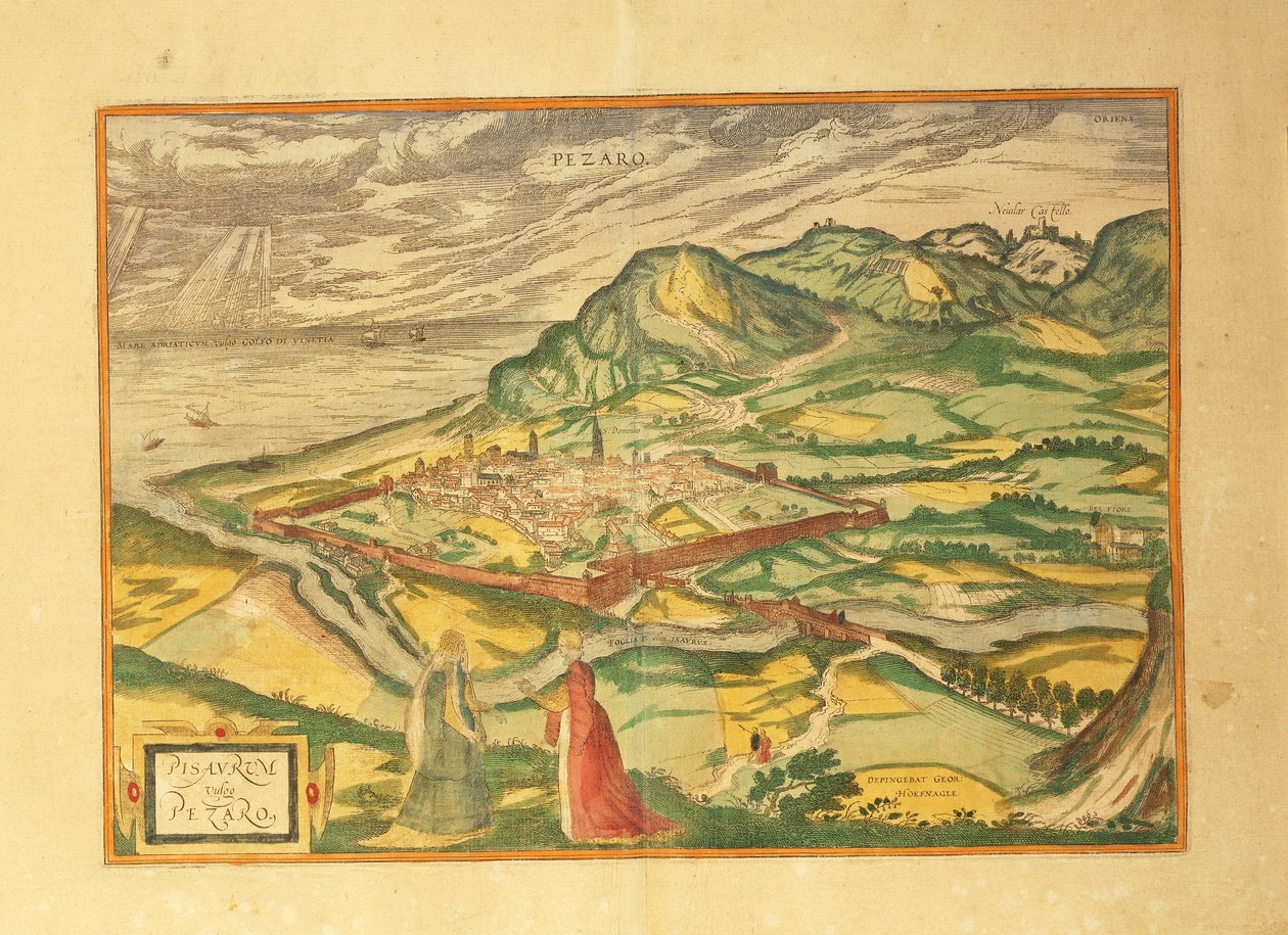 Carte de Pesaro du Civitates Orbis Terrarum par Georg Braun - Georg Braun and Hogenberg Franz