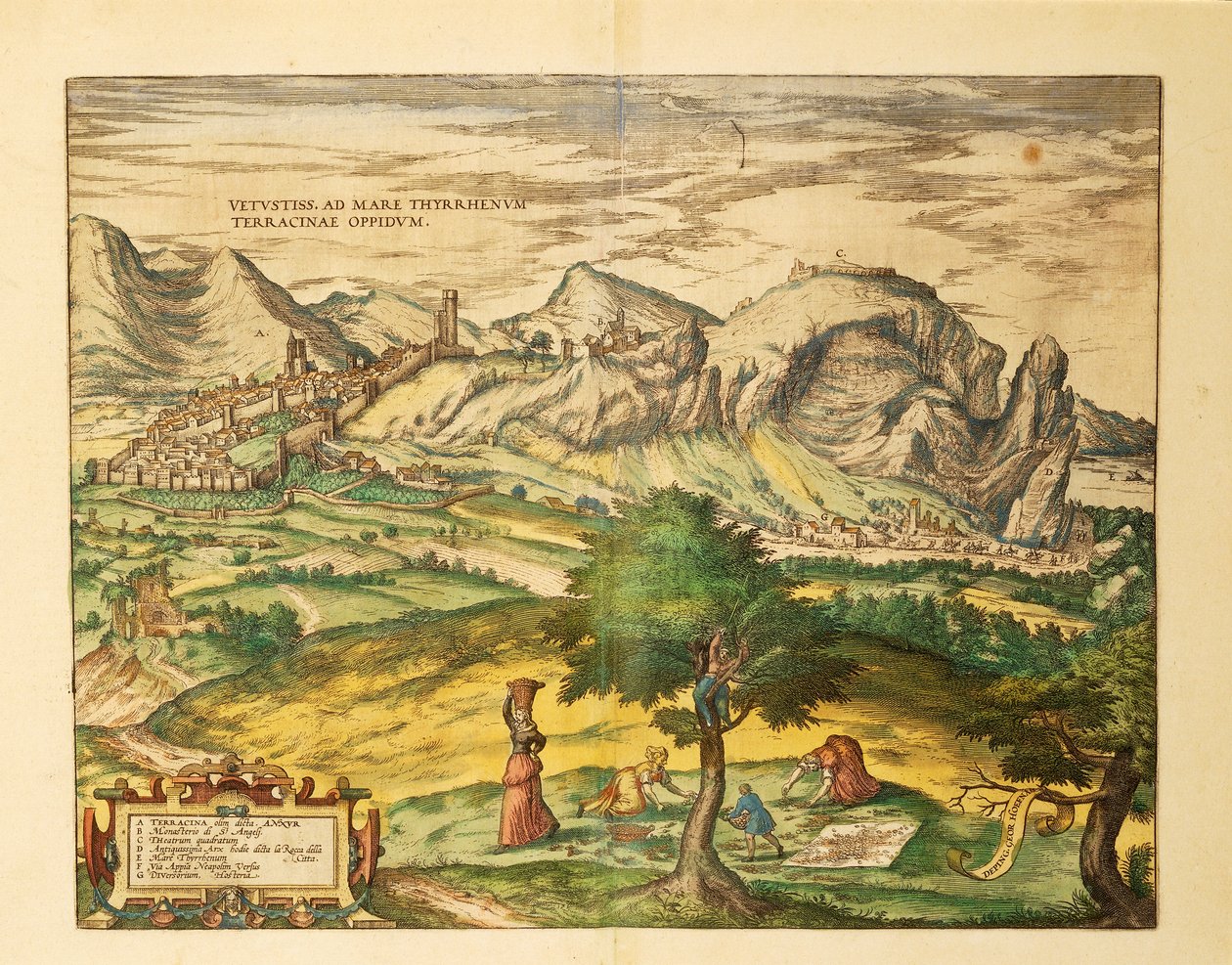 Carte de Terracina, région du Latium du Civitates Orbis Terrarum par Georg Braun - Georg Braun and Hogenberg Franz
