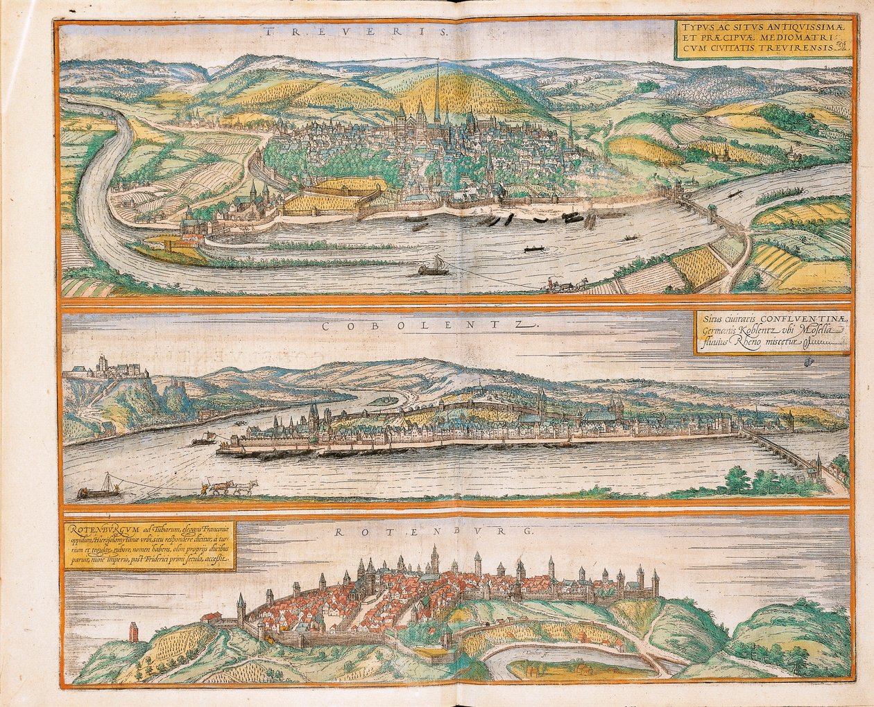 Carte de Trèves, Coblence et Rothenburg ob der Tauber de Civitates Orbis Terrarum par Georg Braun - Georg Braun and Hogenberg Franz
