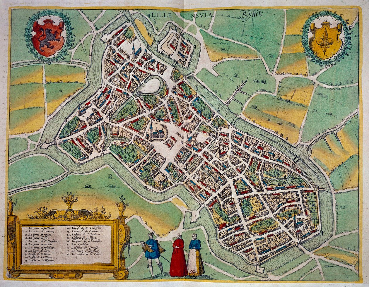 Carte de la ville de Lille de « Civitates Orbis Terrarum » par Georg Braun et Frans Hogenberg vers 1572-1617 - Georg Braun and Hogenberg Franz