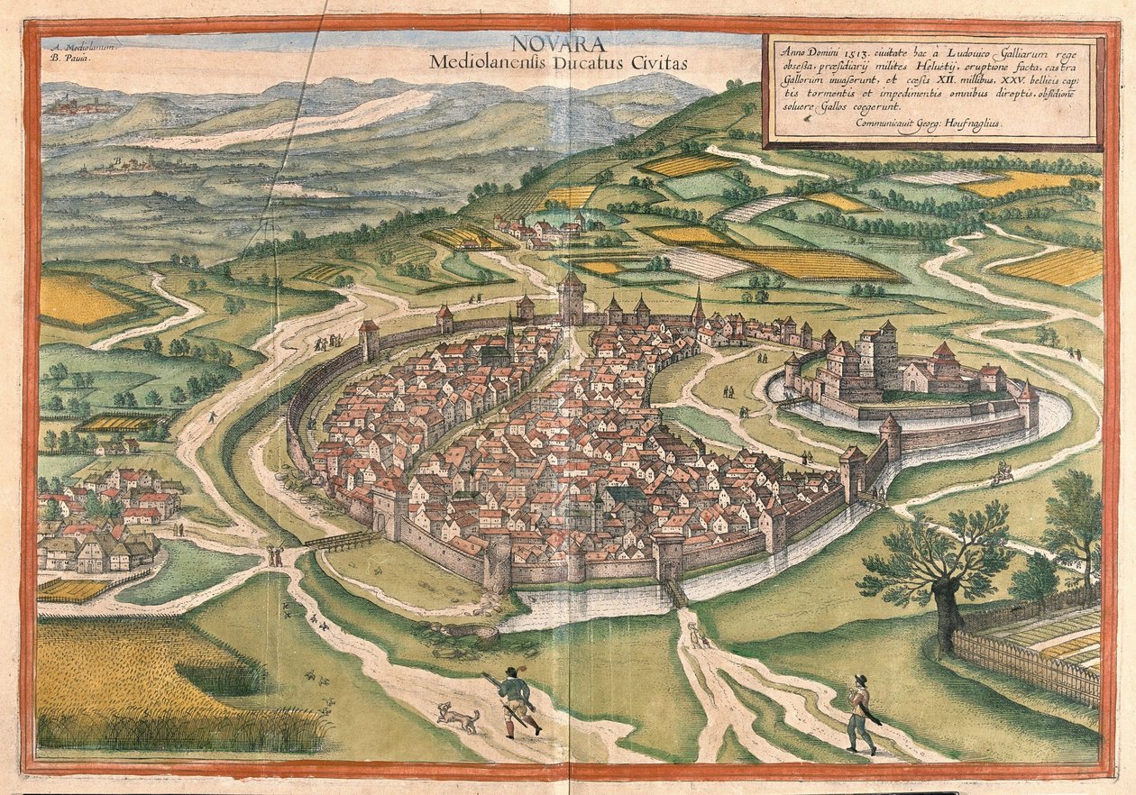 Novara, région du Piémont, Italie (gravure) - Georg Braun and Hogenberg Franz