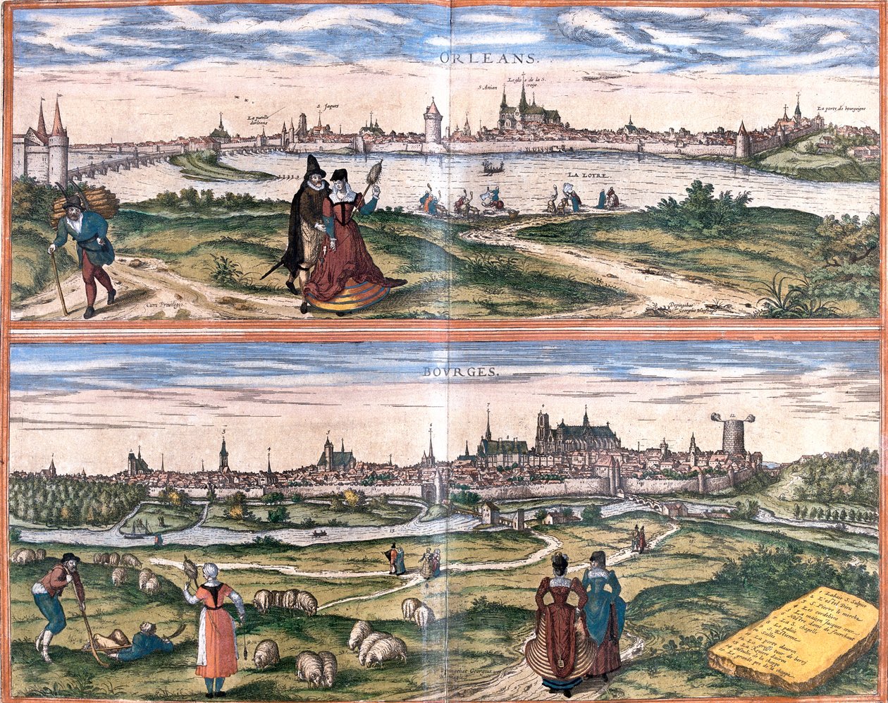 Orléans, Bourges, France - Georg and Hogenberg Franz (1535 90) Braun